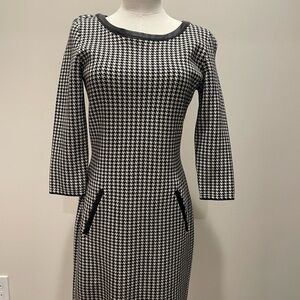 Ralph Lauren Black and White Houndstooth Long Sleeve Dress